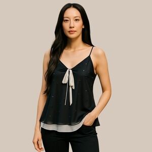 Venezia Sequin Layered Cami Top Party Blouse Black Tan whimsygoth Size 20